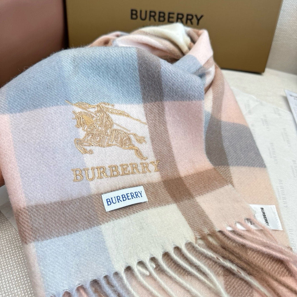 Burberry Cream Taupe Check Fringed Scarf — detail