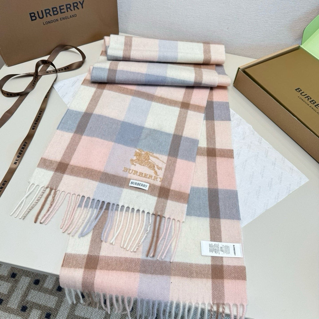 Burberry Cream Taupe Check Fringed Scarf — front