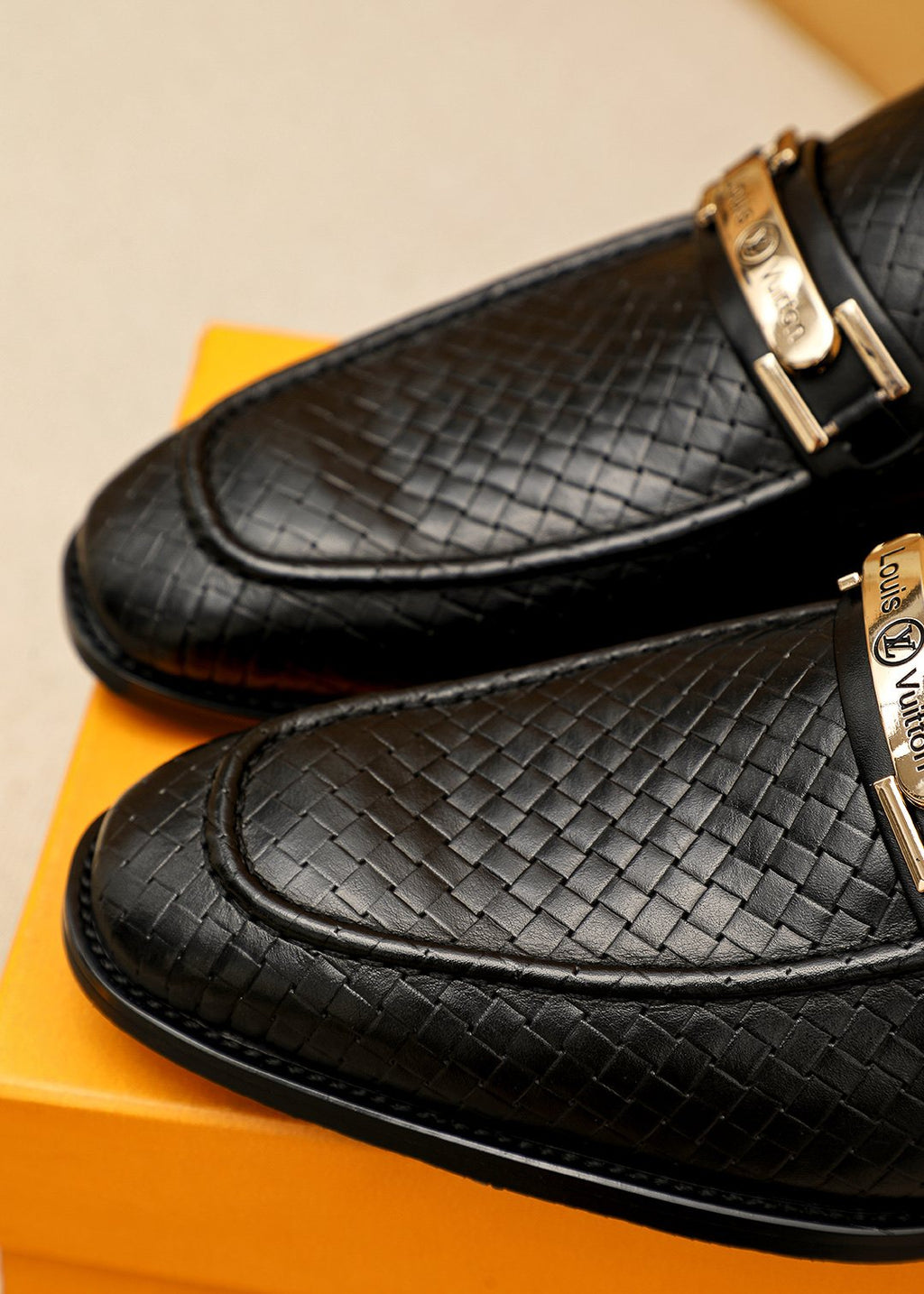 Louis Vuitton Brown Embossed Buckle Loafers — detail