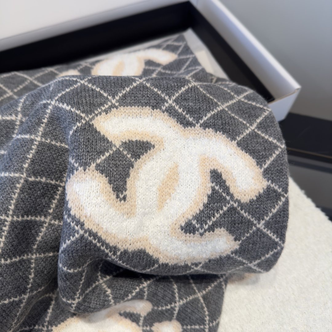 Chanel Grid Pattern Knit Scarf — front