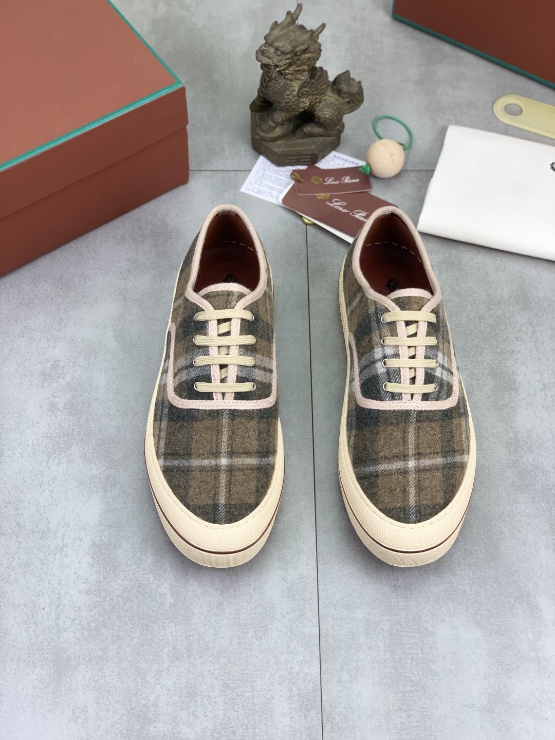 Loro Piana Plaid Lace-Up Casual Shoes — front