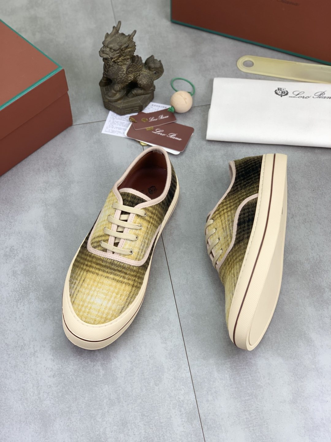 Loro Piana Plaid Lace-Up Casual Shoes — front