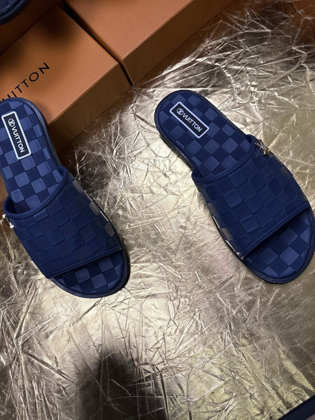 Louis Vuitton Checker-Pattern Slide Sandals — front