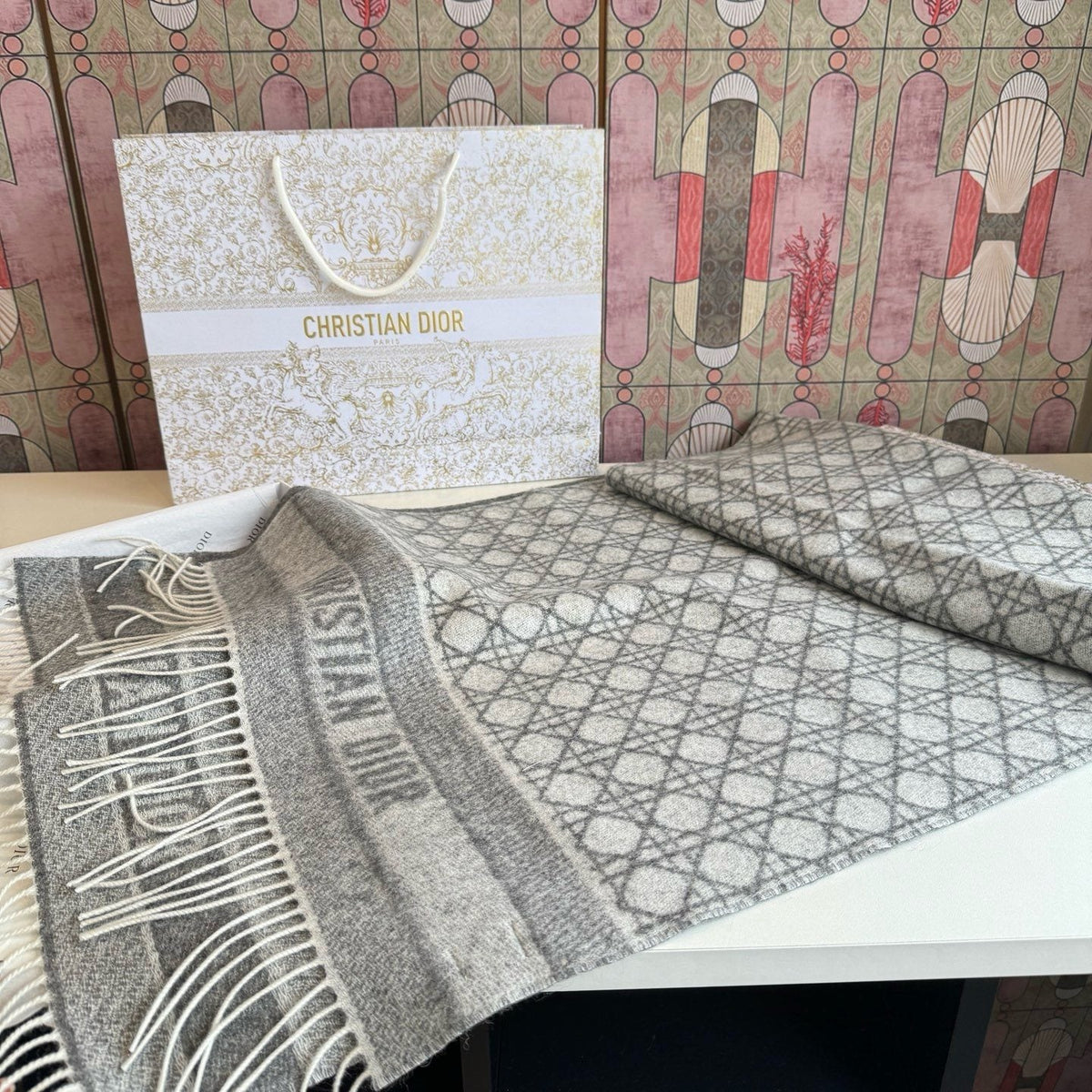 Dior Geometric Fringed Scarf — front