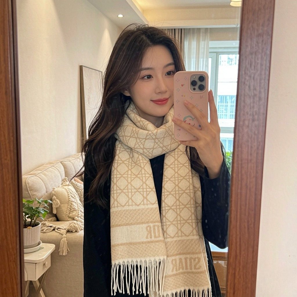 Dior Geometric Fringed Scarf — model