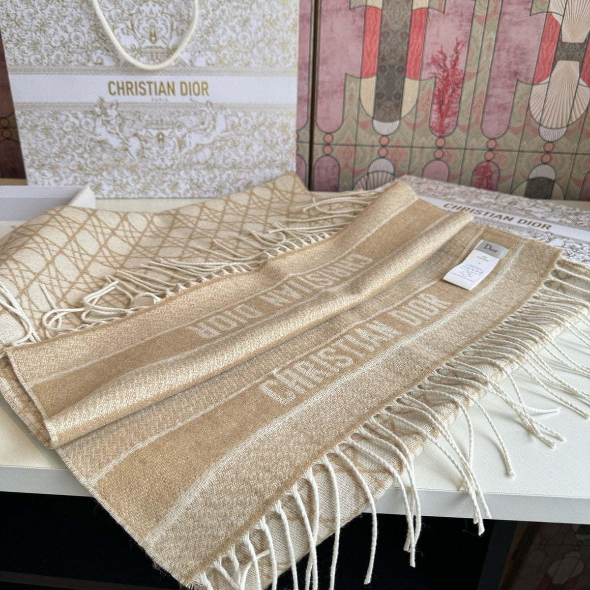 Dior Geometric Fringe Scarf — back