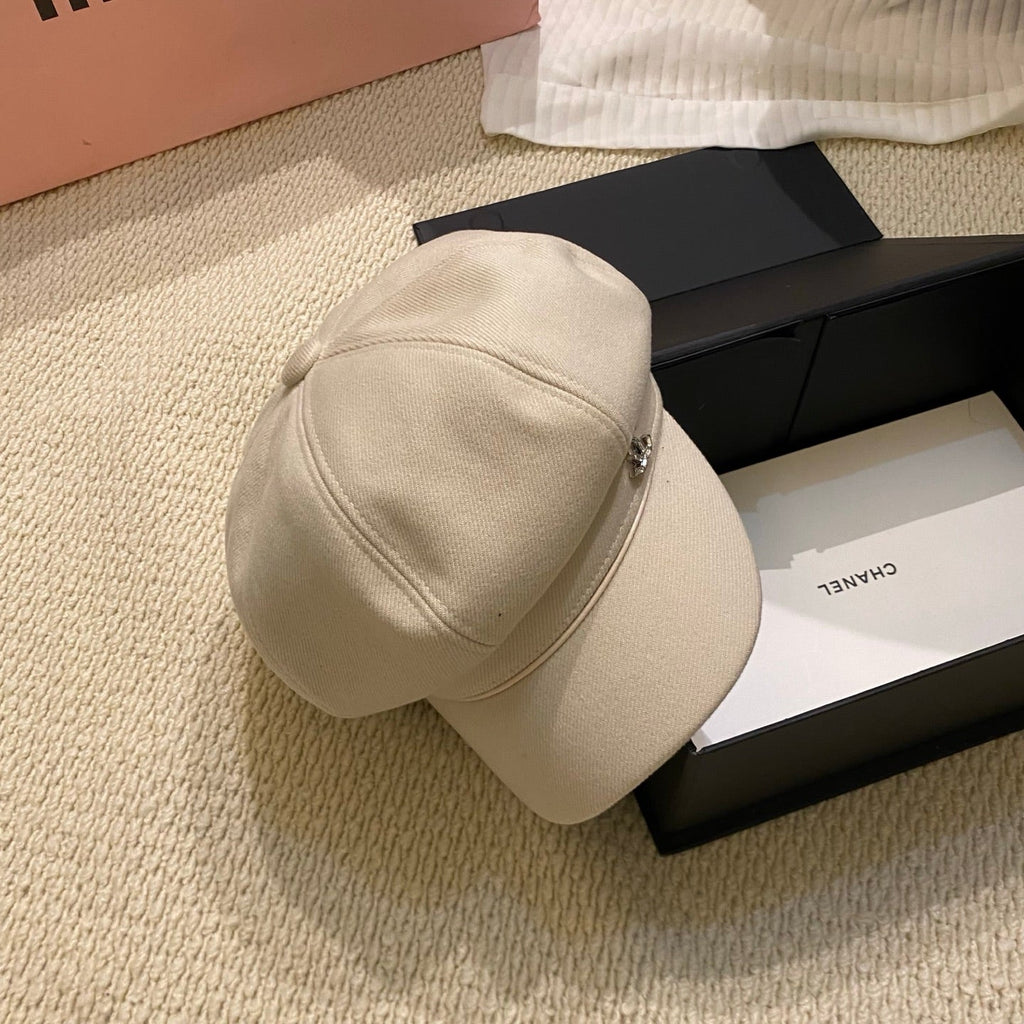 Chanel Crystal Logo Wool Newsboy Cap