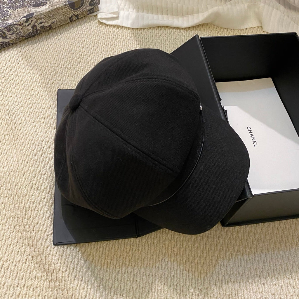 Chanel Crystal Logo Wool Newsboy Cap