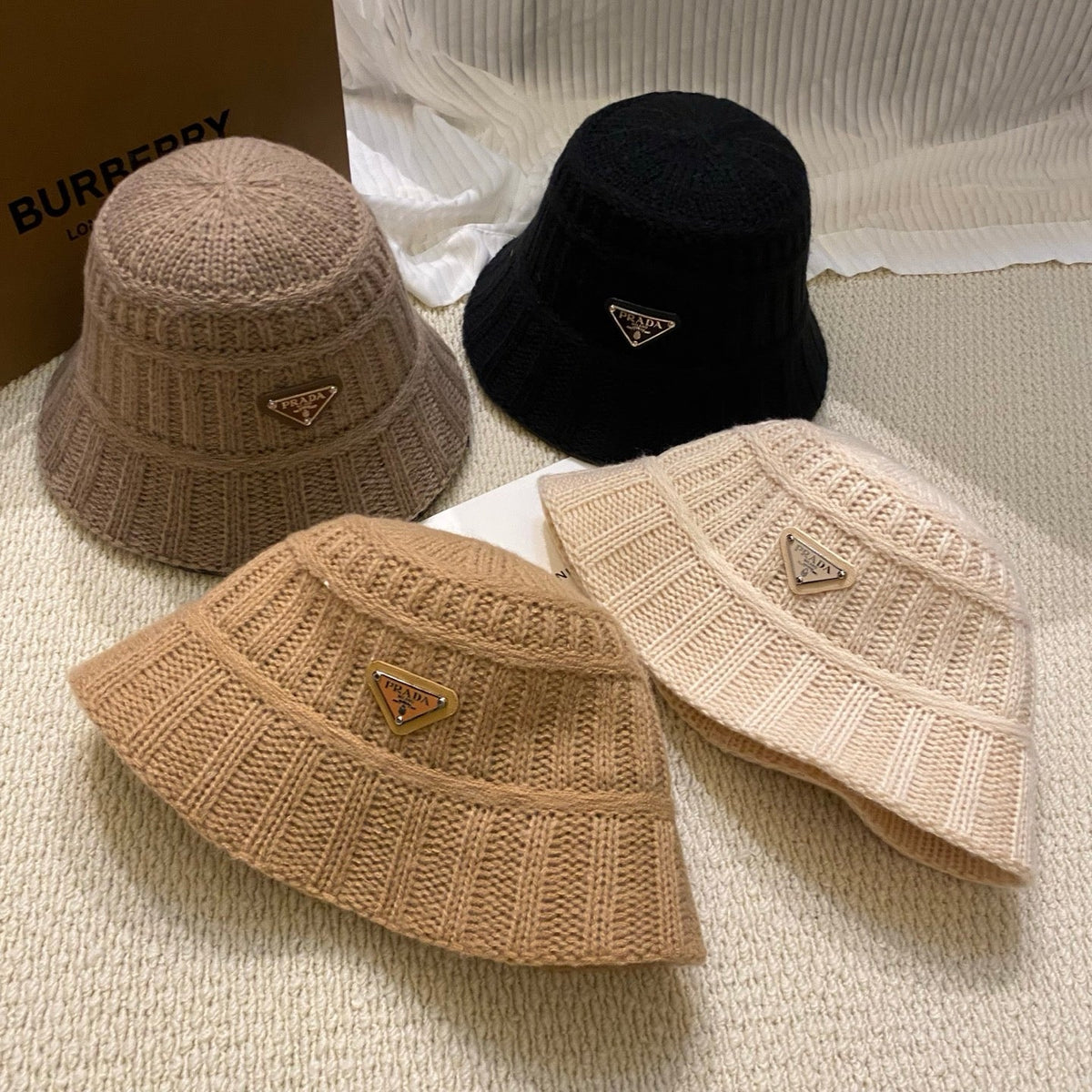 PRADA Ribbed Knit Bucket Hat