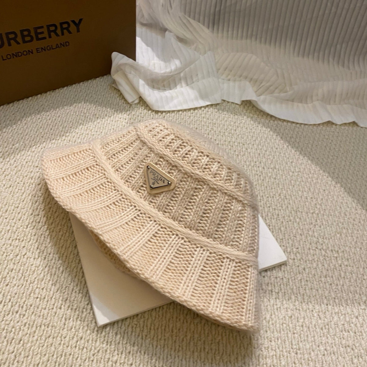 PRADA Ribbed Knit Bucket Hat
