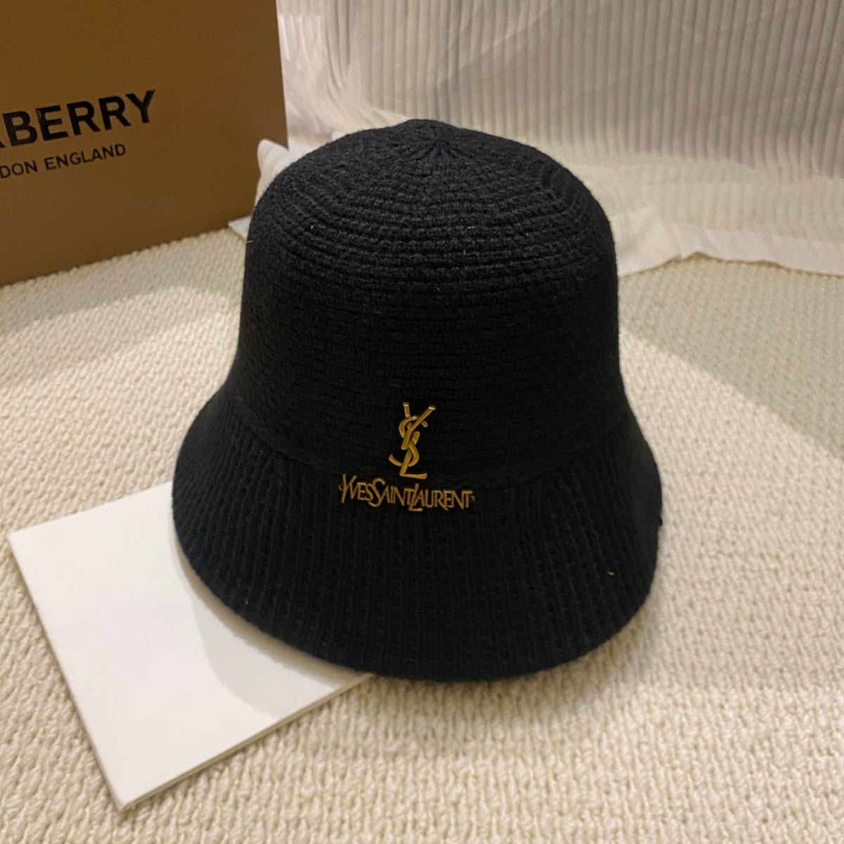 YSL Gold Logo Knitted Bucket Hat