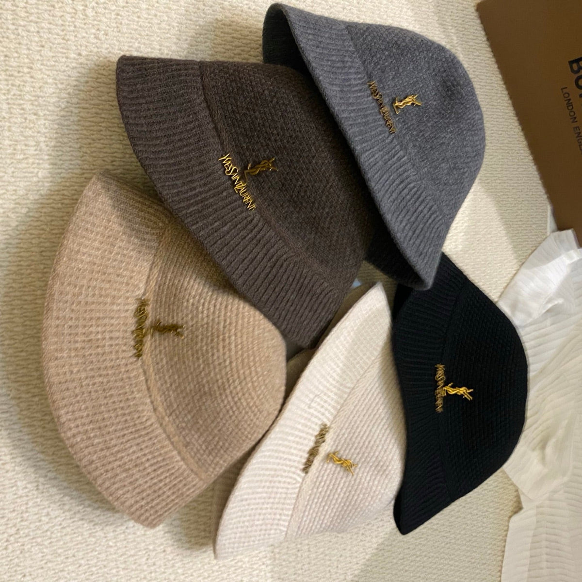 YSL Gold Logo Knitted Bucket Hat