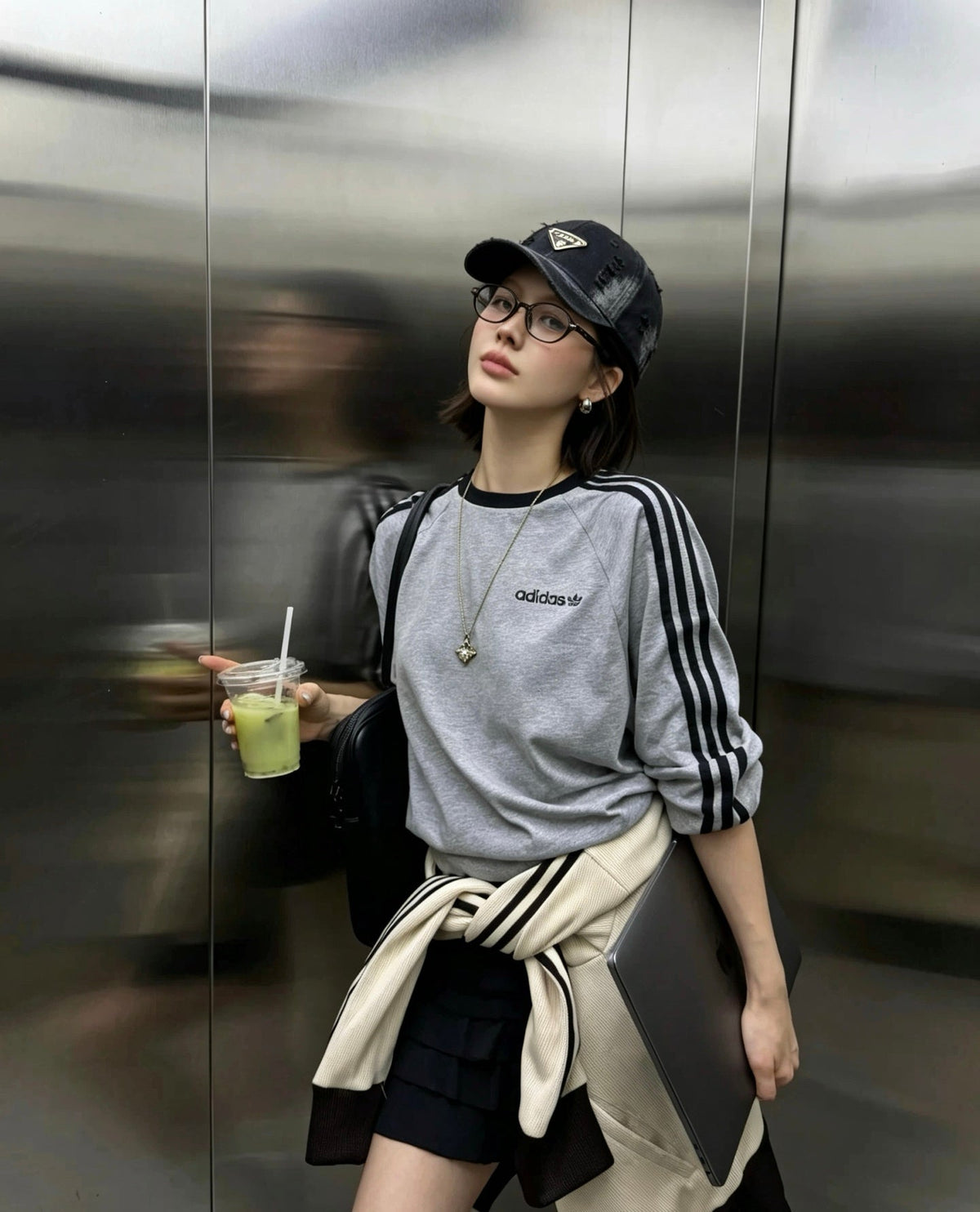 Prada Washed Distressed Triangle Logo Baseball Cap