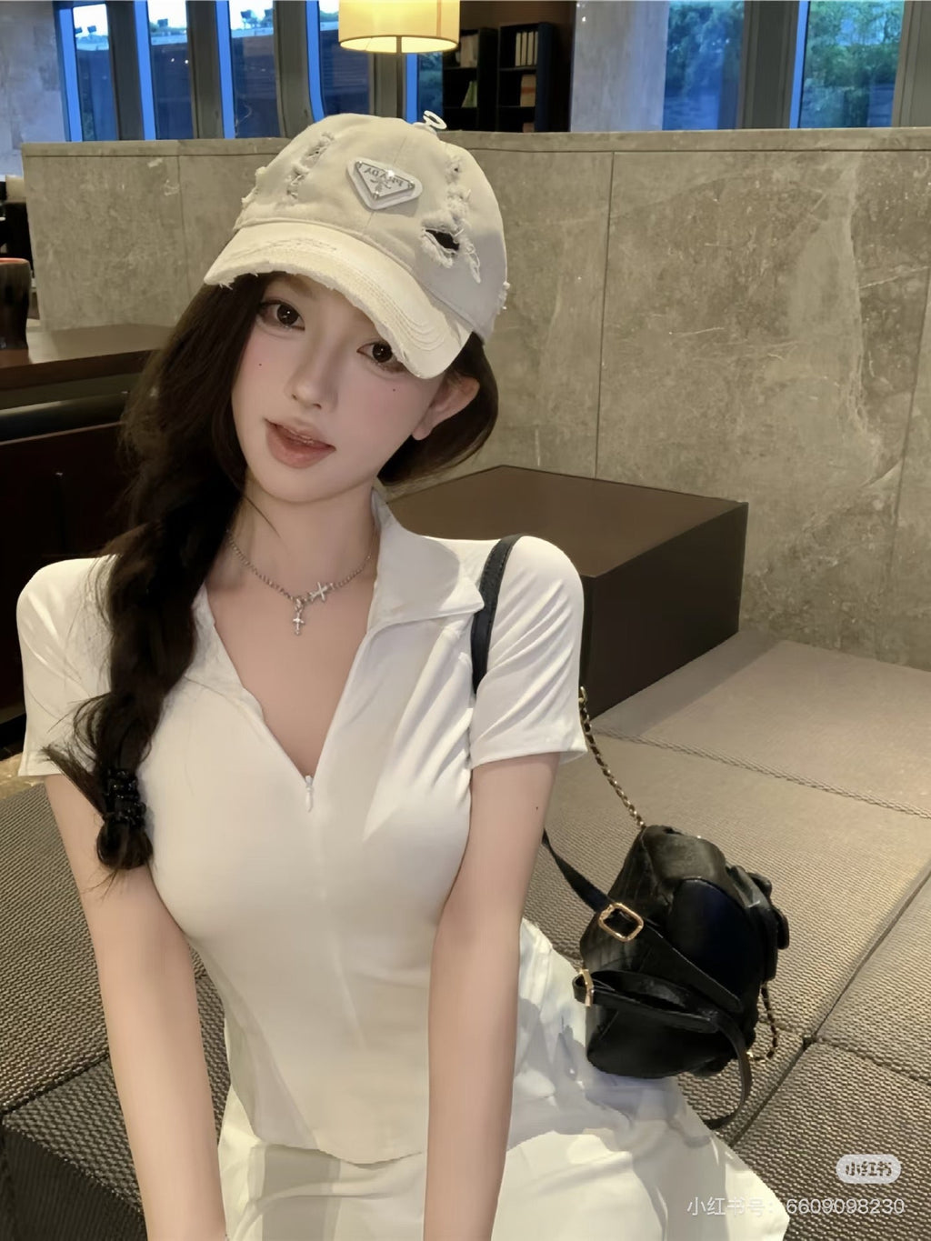 Prada Washed Distressed Triangle Logo Baseball Cap